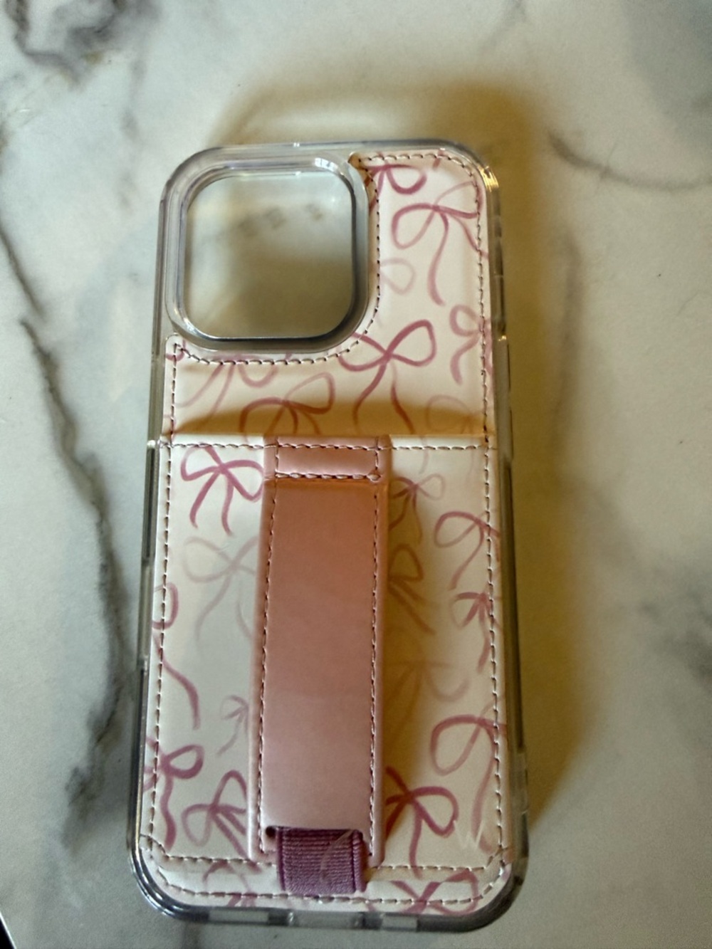 Stylish Pink Bow Phone Case with Secure Hand Strap